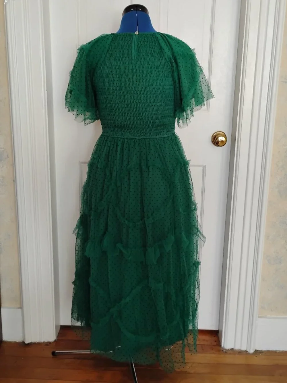 Pologram Green Smocked Swiss Dot Tulle Ruffle Dress - Picture 2 of 8